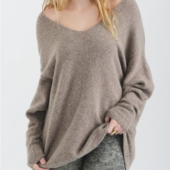 Free People Sweaters - Free People Softly Vee Sweater in Taupe